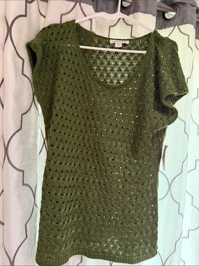 Coldwater Creek Olive Green Open-Knit Short Sleeve Camisole